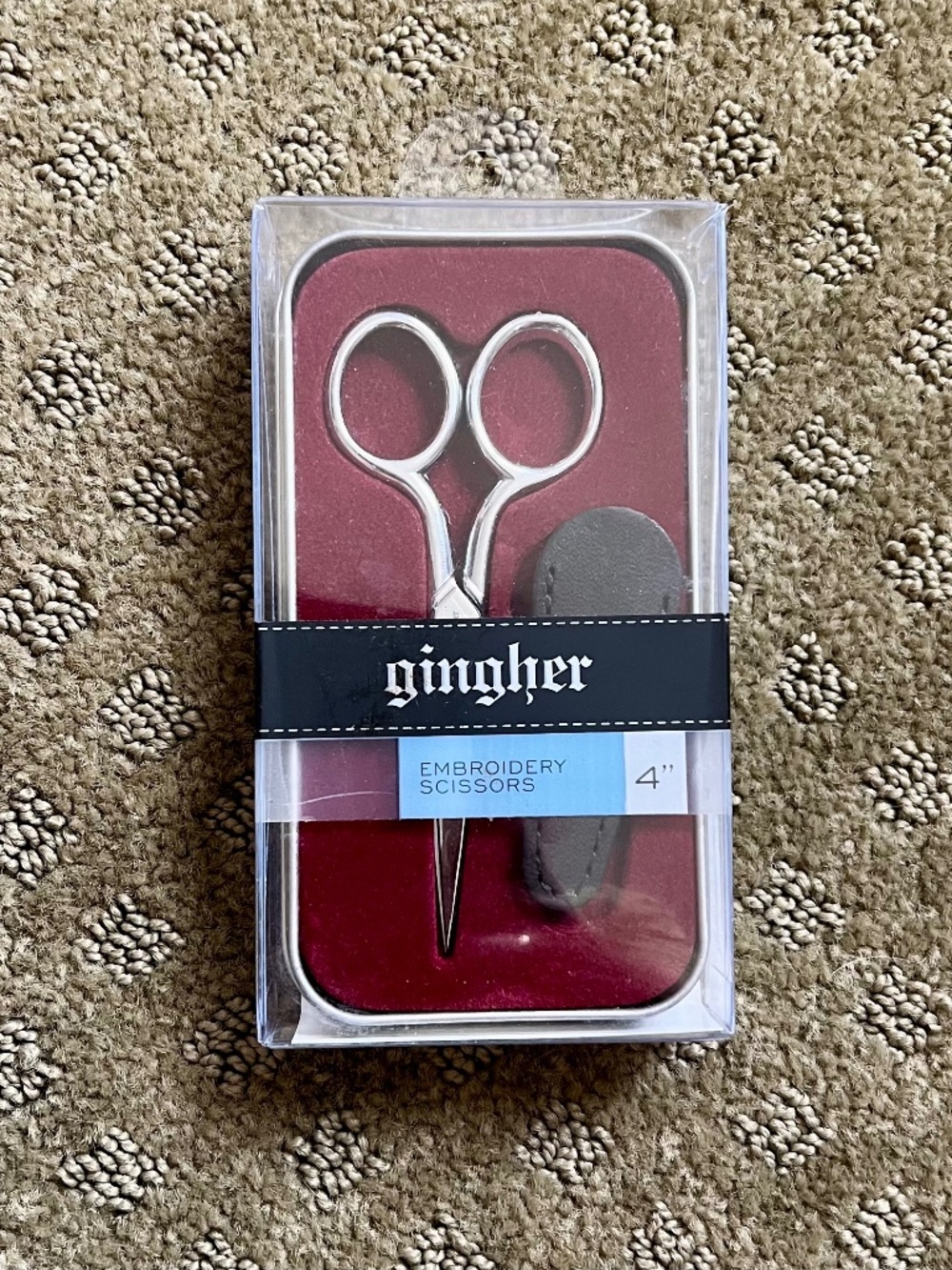 Gingher 4" Classic Embroidery Scissors w/ Leather Sheath NIB Made in Italy